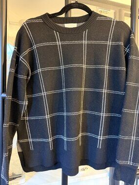 Nordstrom Rack Black White Windowpane Check Crewneck Sweater Small
